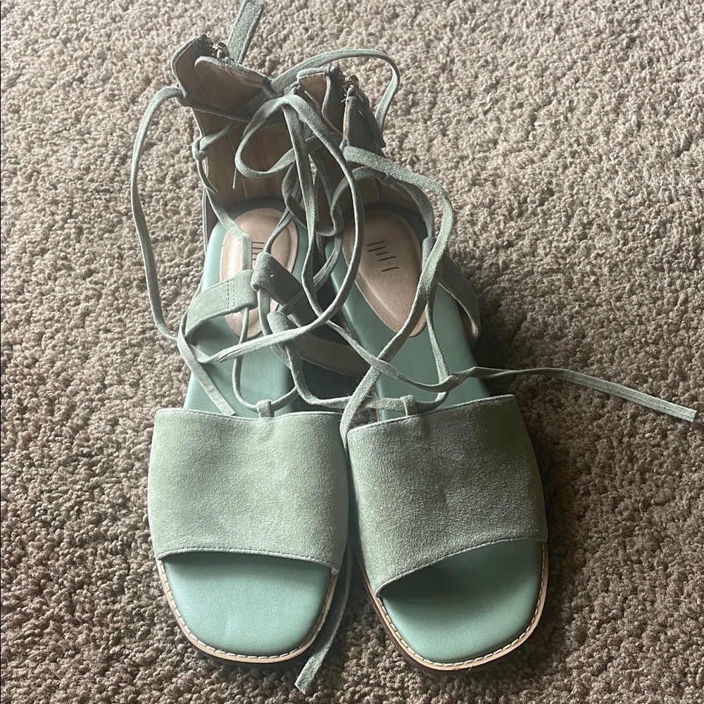 J. Jill Mint Green Lace-Up Suede Sandals